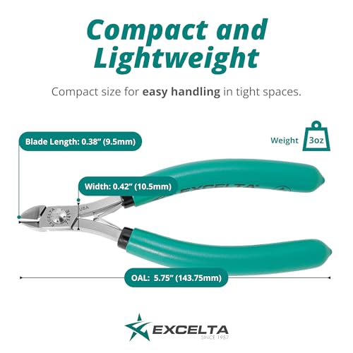 Excelta 7141E Optimum Flush Cutter for Soft Wire .005”–.045”, ESD Safe Lazer Line Micro Cutter with Oval Head, Precision Carbon Steel Tool for PCB Assembly and Electronics Work, Made in USA