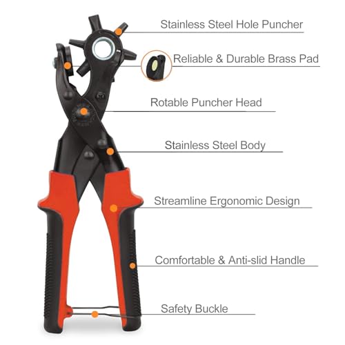 Leather Hole Punch,Belt Hole Puncher for Leather, Revolving Punch Plier Kit for Watches, Handbags, Punch Tool for Belts Diameter : 4.5/4 /3.5/3/2.5/2mm. - size: 3 circles+3 ellipses