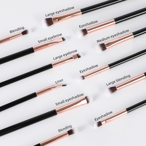 Eye Makeup Brush Set 12pcs, Soft Synthetic Bristles Professional Eye Brush for Eyeshadow, Eyebrow, Eyeliner, Blending - color: black-12