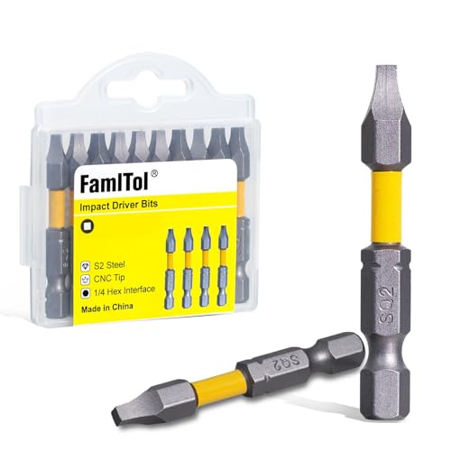 2 Inch Square Bit #2, Square Impact Driver SQ2 Bits Robertson Head Bit Set, S2 Steel CNC Magnetic Anti-Slip Torsion Zone for Professional Woodworkers, Pocket Hole Screws Construction | 10 Pack - size: SQ2-2 inch