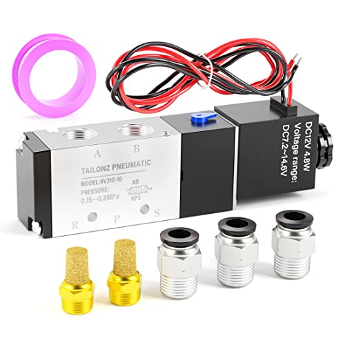 TAILONZ 3/8"NPT DC12V Solenoid Valve 2Position 5Way Outlet wire 4V310-10 - color: Black(DC12V), size: 2 Position 5 Way-3/8"NPT