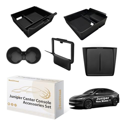 BestEvMod 5PCS Console Organizer for 2025 2026 Tesla Model Y Juniper(Black) - size: Juniper |5PCS Black