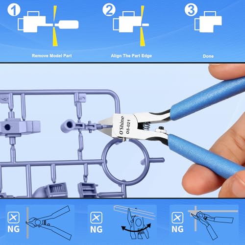 O'Shine Ultimate Single-Edged Sprue Cutter, Super Thin Blade Gundam Gunpla Model Nipper, Precision Plastic Kit Hobby Flush Snips, Deluxe Leather & Plastic Sheaths Included - color: Blue