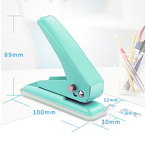 Single Hole Puncher, 1/4" Hole, 20 Sheet Capacity, Green, 1 Pack - color: Green
