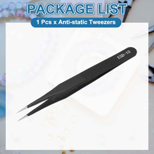 HARFINGTON 4.8" Long ESD-10 Anti-static Straight Pointed Tip Tweezers Round - size: 4.8"（ESD-10)