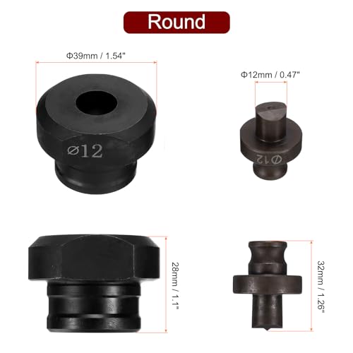 HARFINGTON Hydraulic Hole Punch Die 12mm Precise Round Hole Electric Punching Kit for MHP-20 JP-20, Burgundy & Black - size: 12mm