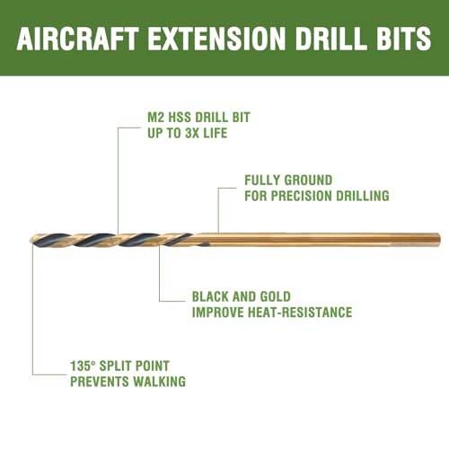 7/64 x 8 Inch Extra Long Drill Bits (3 Pack), Aircraft Drill Bit Black and Gold M2 HSS for Wood, Plastic, Thin Metal Sheet - size: 7/64 in