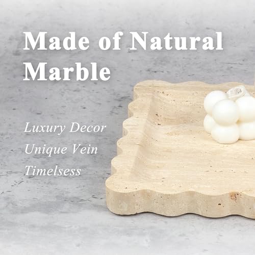 YMXYJM Travertine Marble Tray, Scalloped Stone Coffee Table Tray Decor - 8" - color: Travertine
