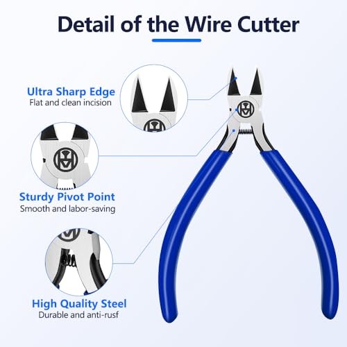 Wire Cutters Precision Flush Cutters Ultra Sharp Wire Cutters for Trimming Metal Wires Zip Ties, Cables, Circuit Boards, Crafting Jewelry Making