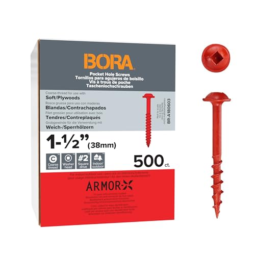 Bora Pocket Hole Screws 1-1/2 in Coarse Thread 500 Pack - size: 1-1/2 inch (500 Piece), style: Coarse Thread