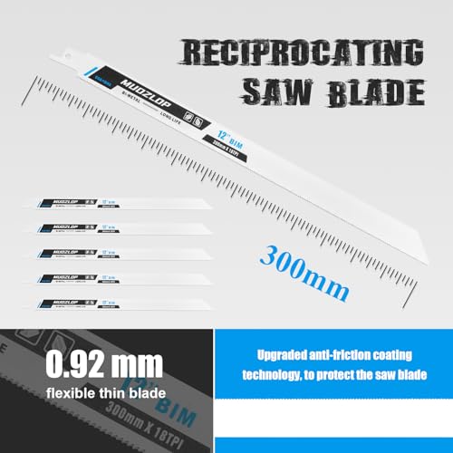 5Pack 12inch 18TPI Metal Reciprocating Saw Blades Set - size: 18TPI/12 inch