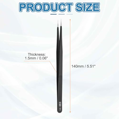 HARFINGTON 5.51" Long ESD-11 Anti-static Straight Pointed Tip Tweezers Edge - size: 5.51"（ESD-11)
