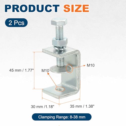 HARFINGTON 2 Pcs Carbon Steel C Clamps 45mm Square Tiger Clamp Adjustable - size: 45mm