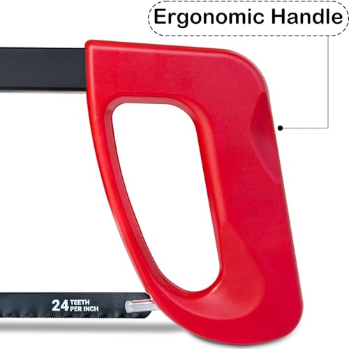 12” High-Tension Hacksaw Frame with 24 TPI Bi-metal Blade, Suitable for Metal, Wood, PVC, Carpentry