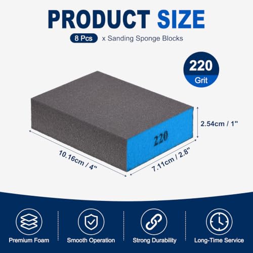 8Pcs 220Grit Sanding Sponges, Wet Dry Sanding Blocks - size: 220Grit
