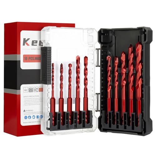 10-Piece Masonry Drill Bit Set 5/32"-1/2" Hex Shank with Case - size: 5/32"-1/2" 10PC (Flat)