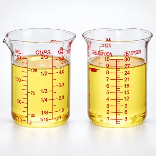 Ackers BORO3.3 Glass Measuring Cup, V-Shaped Spout, 150 mL / 5 oz, 2 Pack - size: 150ML(5.0OZ)-Pack of 2