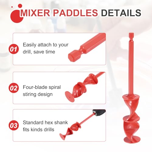 MECCANIXITY 4 Pcs Drill Paint Mixer Epoxy Resin Mixer Helix Reusable Silicone Paint Stirrer Attachment for Power Tool Drills Mixing Resin Pigment Epoxy Silicone(Red/Blue) - color: Red/Blue