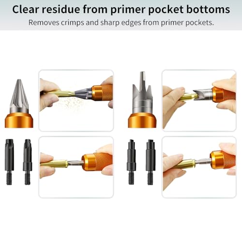 Ludex Case Prep Multi-Tool for Case Trimmer, Crafting Case Pocket Cleaner, Reamer and Chamfer Deburring Tools -Reloading Tool for .17 to .45 Caliber (orange color)