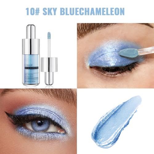 Ocean Blue White Shimmer Liquid Metallic Eyeshadow, Everyday Cool Toned Eye Shadow Makeup for Older Women, Multi-Dimensional Finish For Green Hazel Eyes, Mini Travel Size, Vegan & Cruelty-Free 10# - color: J-#10