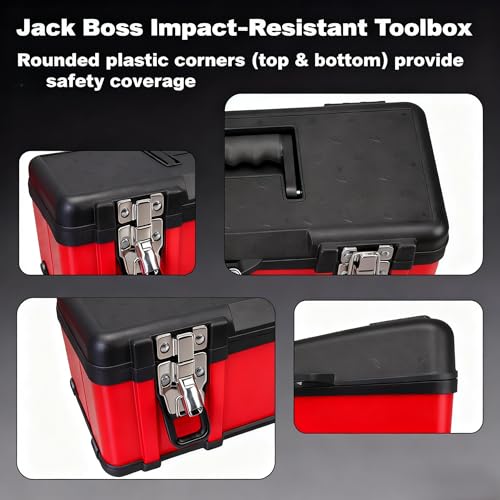 Jack Boss Steel Tool Box 15.5 Inch Small Portable Tool Organizer Box with Built-in Short Non-slip Handle Car Box with Removable tray (Pack of 2) - size: 15.5Inch (Pack of 2)