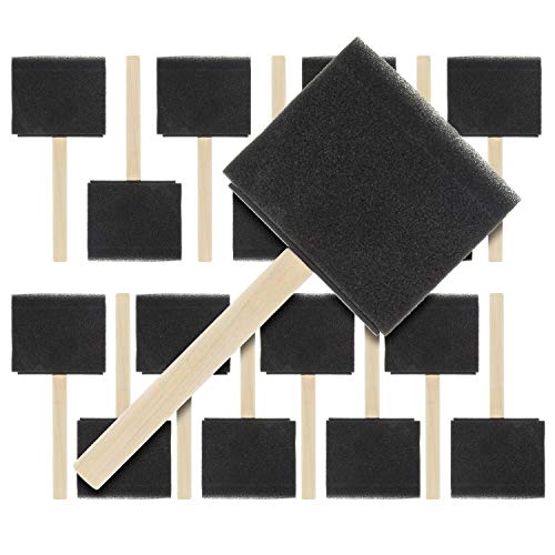 US Art Supply 3 inch Foam Sponge Wood Handle Paint Brush Set, Pack of 15