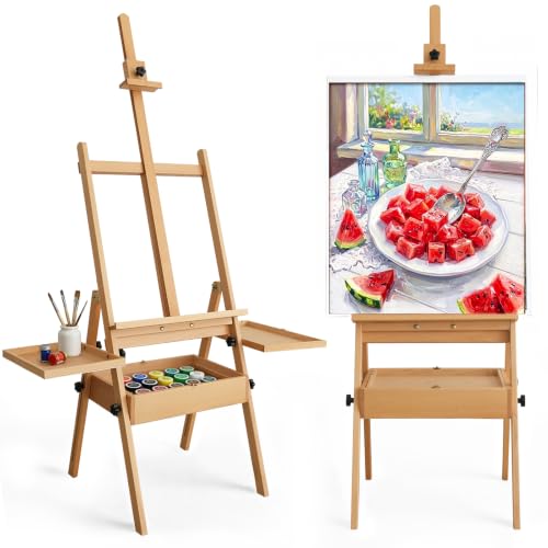Beech Wood H-Frame Art Easel Stand, 57"-72" Height Adjustable Wooden Easel - color: Natural Wood