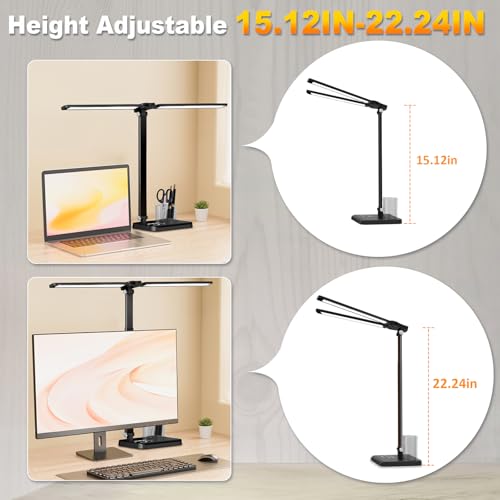Retractable Dimmable LED Desk Lamp with USB Charging Port Desk Light - color: Pure Black