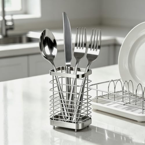 Utensil Holder, Stainless Steel Utensil Drying Rack for Kitchen Counter - color: Large, Silver