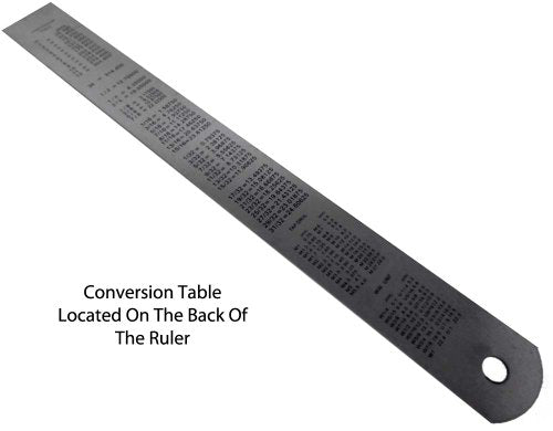PRECISE 6" (15.2 cm) Steel Ruler | Dual Measurement in Inches & Millimeters | Stainless Steel | Pocket-Sized | Conversion Table on Back - size: 6"