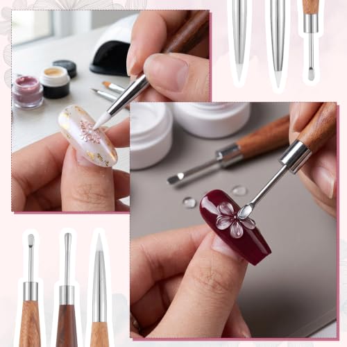 2 Pcs Dual-Ended Silicone Nail Art Sculpture Pens, 3D Gel Carving & Metal