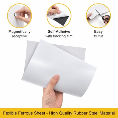 2 Pack, White Adhesive Metal Sheets-11” x 17”, Big Ferrous Sheet for Magnets Receptive, 40 Mil Thin Flexible Rubber Steel Plat, Magnetic Miniatures Organization - color: White, size: 11"x17"