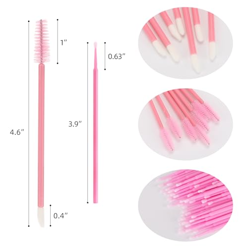 200 Pcs Spoolies Set - 100 Mascara Wands and Lip Brushes Double-headed, 100 Micro Swabs Applicator Disposable Eyelash Brushes Lipstick Tester Makeup Applicator Tool Pink - color: Pink