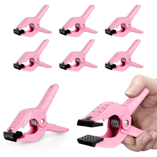 EMART 6 Pack Heavy Duty Spring Clamps 4.5 inch Plastic Backdrop Clips Pink - color: Pink and Black, size: 4.5 inch
