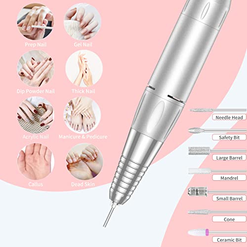 MOCOWIND Portable Nail Drill Professional 35000 RPM, Electric Nail E File - color: Pink