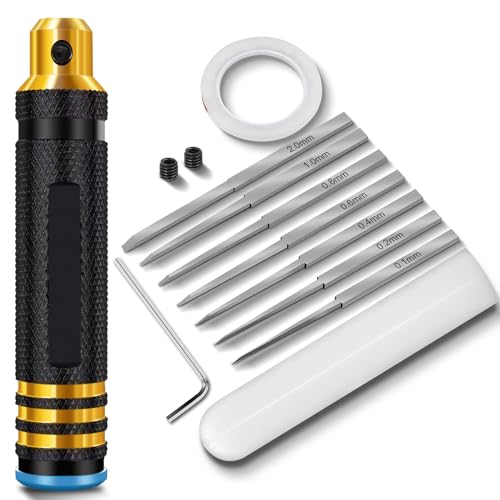 2PCS Prime Model Scriber Gundam Resin Carved Scribe Line Hobby Cutting Tool Chisel, 7 Model Chisel Blades (0.1/0.2/0.4/0.6/0.8/1.0/2.0mm) with Rubber Cap + Carving Masking Tape 3mmx20m