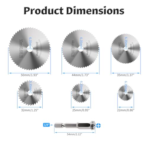7 Pcs HSS Saw Blades Cutting Wheel Set, 6.35mm Hex Shank Mandrel - style: HSS 6+1 Hex Shank