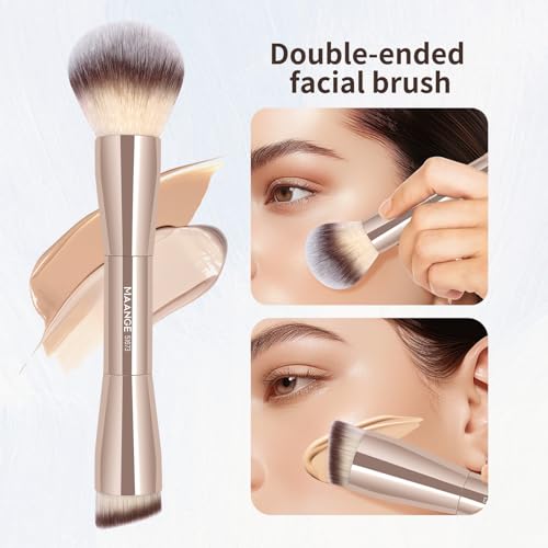 MAANGE Foundation Makeup Brushes, 2Pcs Double Ended Makeup Brush for Blending Liquid Powder Concealer Cream Blush Buffe (Gold) - color: Gold-2pcs
