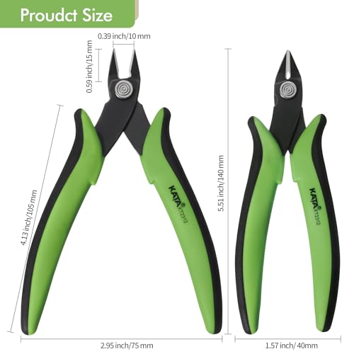 KATA Mini Flush Cutters, 5 Inch Precision Wire Cutter Plier for Zip Ties - color: 2 Pack 5" Green