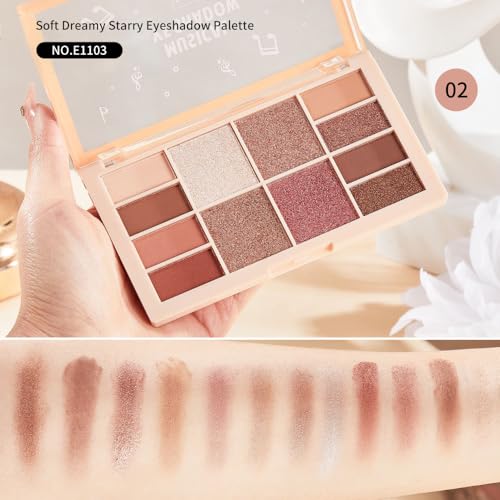 12-Color Warm Red Brown Eyeshadow Palette – Matte, Shimmer&Glitter Neutral Nude Shades with Rose Gold, Champagne, Bronze&Peach Tones, High-Pigment, Long-Lasting, Blendable Soft Glam Eye Makeup Palette - color: D02