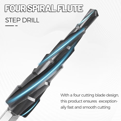 Cobalt M35 4 Spiral Flutes Step Drill Bit for Metal 3/16" to 1/2" - size: M35 Spiral 3/16" to 1/2"