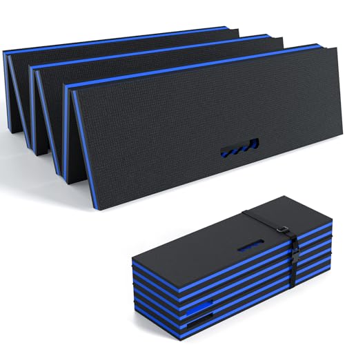22.8" Wide Mechanic Mat Foldable EVA Kneeling Pad with Magnetic Tool Slots - color: Black & Blue, size: 22.8"W