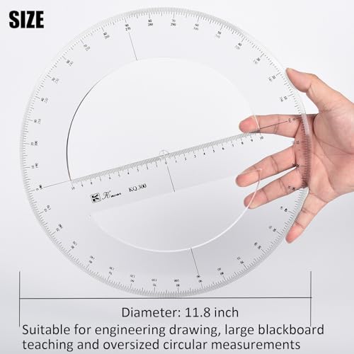 SEIWEI 360 Degree Protractor, 11.8 Inch Math Circle Ruler, Clear Plastic Angle Measurement Tool with Accurate Scale, Large Round Protractor for Geometry, Engineering, Drafting, School & Office - size: 11.8 Inch /30 cm