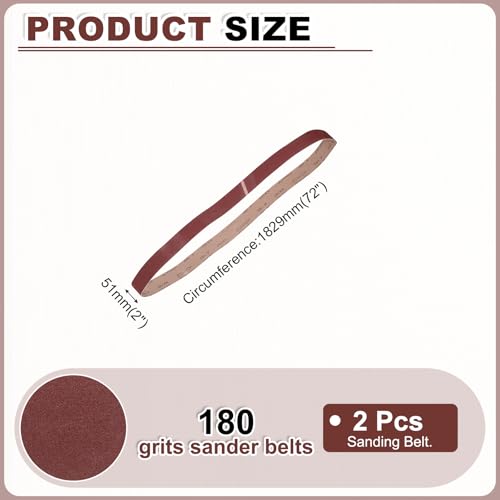HARFINGTON 2 x 72 Inch Sanding Belts, 2 Pcs 180 Grits Aluminum Oxide - size: 2 x 72 Inch(180 Grit)