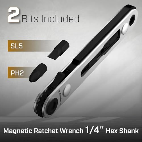 Bates- Mini Ratchet Wrench, 1/4" Magnetic 90 Degree Screwdriver, Black, Low Profile Right Angle Screwdriver for Tight Spaces - color: Black, size: 1 pcs