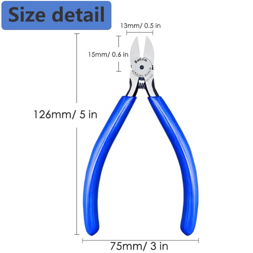 Wire Cutters, 5 Inch Precision Diagonal Cutters, Spring Loaded Side Cutting Pliers for Crafts, Jewelry Making - color: Blue, size: 5 inch