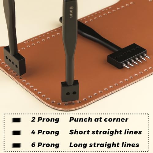 Leather Hole Punch, Prong Punch Tool 6mm 2/4/6 Lacing Stitching Punches - color: 2/4/6 Prong Black-6mm