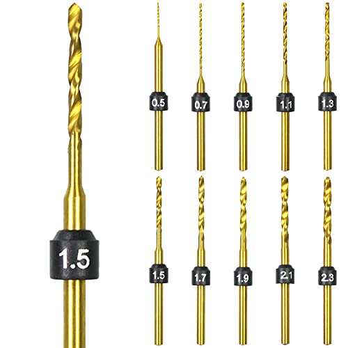 ARROWMAX 10Pcs HSS Micro Drill Bit Set, 2.35mm (3/32") Shank (0.5-2.3mm) - color: Gold, size: Set B