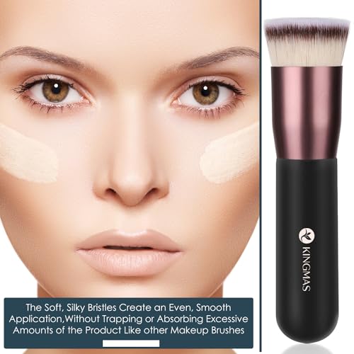 KINGMAS Flat Top Foundation Brush, Premium Kabuki Makeup Brush for Liquid, Blending, Cream, Powder,Blush Buffing Stippling Face Makeup Tools (Black, A (Flat Top)) - size: 1 Count (Pack of 1), style: A (Flat Top)