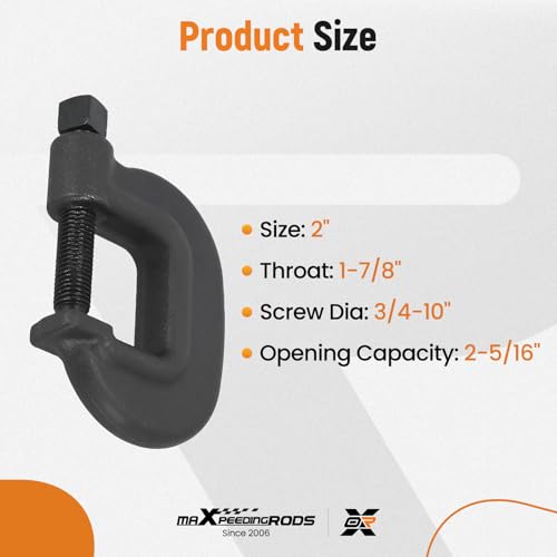 maXpeedingrods C-Clamp, 2-5/16" Opening Capacity, 1-7/8" Throat - style: 2-5/16"